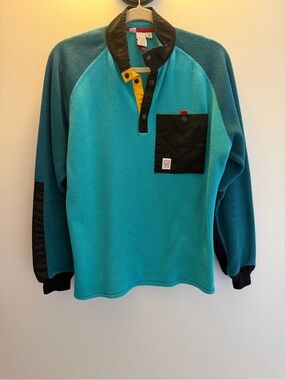 Men's ColorblocTeal Fleece Pullover with Contrast Pocket - Topo Designs